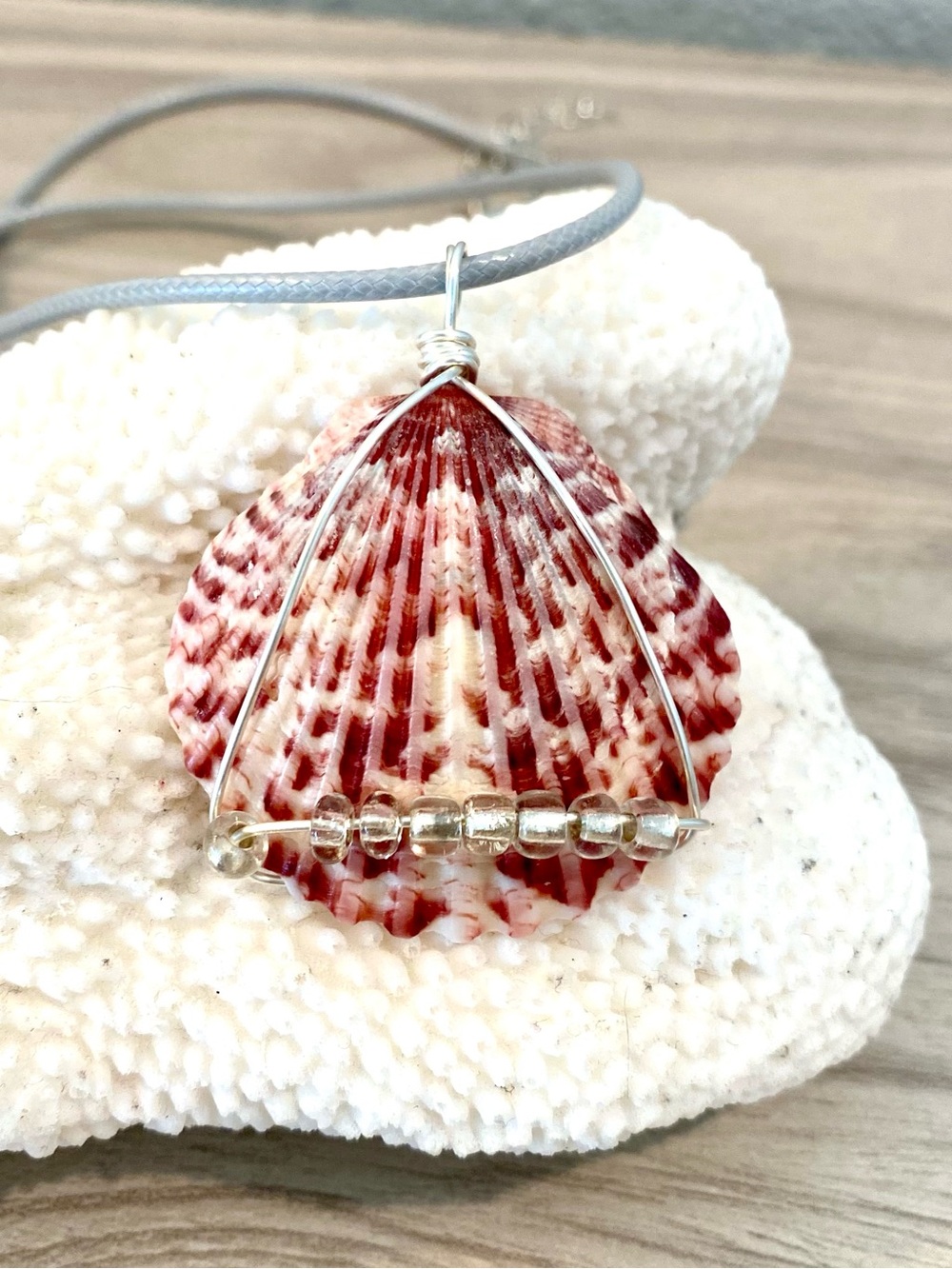 125. Sanibel island calico scallop shell necklace